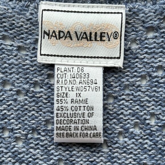 Napa Valley Blue Knit Cardigan Vest Womens 1X Vintage w/ Floral Embroidery - Picture 7 of 7
